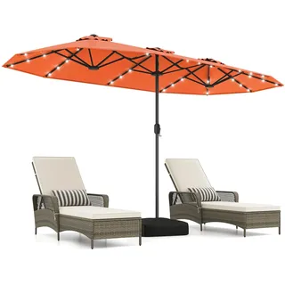 COSTWAY Doppelsonnenschirm 400x200 cm mit Ständer und LED-Beleuchtung | Sonnenschirm Groß XXL, UPF 50+, Gartenschirm mit Kurbel, Terrassenschirm, Marktschirm für Garten, Terrasse, Orange