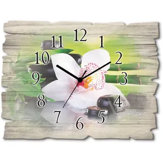 ARTland Wanduhr Spa Steine Bambus Zweige Orchidee 40,0 cm 40x30 grün