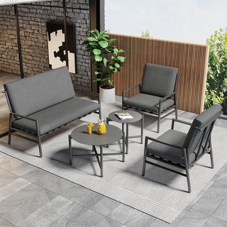 Merax Gartenmöbel-Set für 4 Personen, 5-tlg. Sitzgruppe mit Sofa, 2 Hocker und 2 Couchtische, Terassenmöbel Gartenlounge Balkonmöbel mit Kissen...