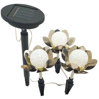 ezsolar LED Aufbaustrahler, Metall Solar 3er Set Lotus Blüte Solarlampe silberfarben