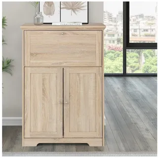 loft24 Sekretär Nora - Schreibtisch Klappsekretär Büroschrank Home Office Möbel, Landhausstil, 1 Klappe, 2 Türen, 84 cm Breite beige