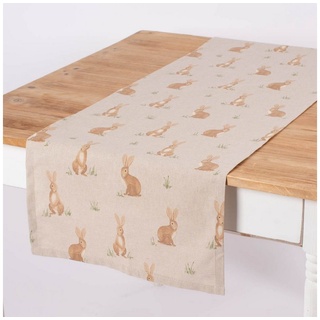SCHÖNER LEBEN. Tischläufer Tischläufer Aquarell Woodland Rabbit natur 40x160cm von SCHÖNER LEBEN, handmade gelb