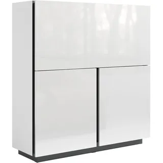 byLIVING Sekretär Idaho, Schreibtisch-Schrank, B 120 cm, Hochglanz Weiß | Kompakter Schreibtisch für dein Wohnzimmer, B 120 x H 127 x T 40 cm, mit integriertem Kabelkanal und weißer Hochglanzfront