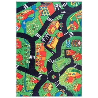 Mazovia Kinderteppich Kinderteppich Spiel Teppich Kinderzimmerteppich Straße Grün, 140 x 200 cm, Fußbodenheizung, Allergiker geeignet, Rutschfest grün 140 x 200 cm