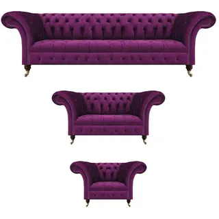 JVmoebel Chesterfield-Sofa Lila Sofagarnitur 3tlg Luxus Textil Polster Möbel Chesterfield, 4-Sitzer Sofa/2-Sitzer Sofa/Sessel 3 Teile, Made in Europa lila
