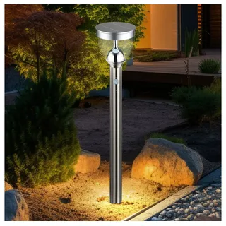 GLOBO LIGHTING LED Gartenfackel, LED-Leuchtmittel fest verbaut, Warmweiß, Gartenleuchte mit Bewegungsmelder LED Wegeleuchte Edelstahl silberfarben