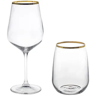 Set Mit 12 Weingläsern Und Kelchen Mit Goldrand Artemisia