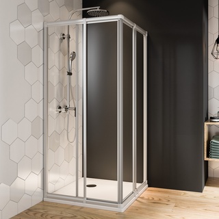 Breuer Fara 4 Eckeinstieg mit Schiebetüren 4-teilig Klarglas hell Alu Silber Matt 80 - 90 cm / 185 cm - 0708 001 001 032