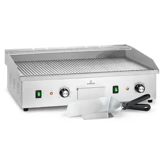 Klarstein Elektrogrill, Tischgrill mit LED-Anzeige, Elektrogrill für Balkon & Indoor, Edelstahl Elektro Grill, Grillplatte mit abnehmbarer Antihaf... - Silber