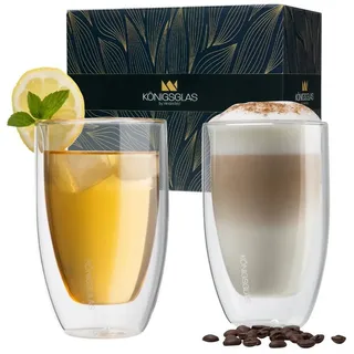 Königsglas Latte-Macchiato-Glas Latte Macchiato Glas 300 ml Cappuccino Gläser-Set doppelwandig, 2-tlg., Kaffeetasse, 2/4er Glas Set Trinkglas Thermoglas Kaffee Teeglas Kaffeegläser Tasse weiß