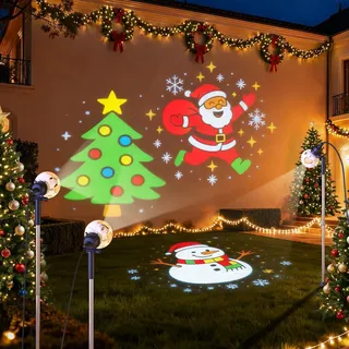 Ciskotu Projektor Weihnachten Aussen,Schneemann,Weihnachtsmann,Weihnachtsbaum Projektor,Wasserdicht Weihnachtsbeleuchtung außen für Garten Fenster Wand Hof Party Weihnachtsdeko