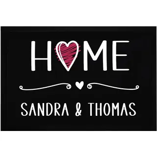SpecialMe® Fußmatte mit Namen personalisiert Schriftzug Home Herz Zuhause Paare Familie rutschfest & waschbar Schwarz-rot 60x40cm