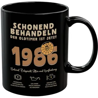 1986 Geschenk 40 Geburtstag Mann, Tasse Schonend behandeln Oldtimer ist 40, Lustig Kaffeetasse als Geburtstagsgeschenk für Männer Ehemann Papa Freund Kollege Bruder, Schwarz, Keramik 350 ml