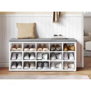 VASAGLE Schuhbank 105 x 48 x 30 cm grau, weiß gepolstert / grau