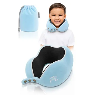 FLOWZOOM Nackenhörnchen COMFY KIDS Nackenkissen Kinder – Reisekissen Memory-Schaum, Kinder-Reisekissen Memory-Foam - Nackenhörnchen Kinder blau