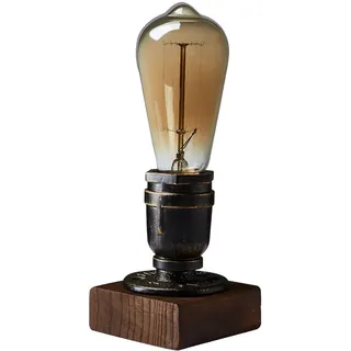 YUENSLIGHTING Loft Holz Tischlampe Vintage Schreibtisch Lampe E27 Edison Birne Retro Industrial ein/aus Nachtlicht für Schlafzimmer Wohnzimmer Home Art Display Cafe Studio Antique Décor