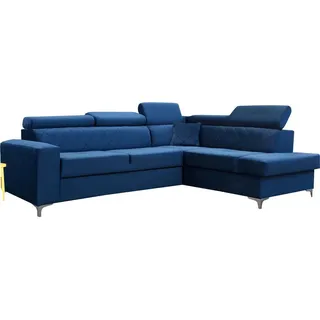 BETTSO Ecksofa mit Bettkasten mit Schlaffunktion Sofa mit Relaxfunktion und Kopfstützen Couch L Form Eckcouch Wohnlandschaft VIVIENNE Dunkelblau - Dunkelblau