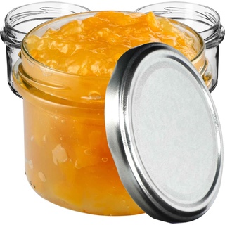 KADAX kleine Einmachgläser 235 ml, Gläser fi82, Minigläser für Honig und Ge-würze, Marmeladengläser mit Deckel, Luftdichte Gläschen zum Verschenken (Silber 20 Stück)