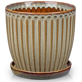 LuxusKollektion Übertopf Übertopf Keramik Drainageloch Untersetzer Vintage Braun 1pcs braun