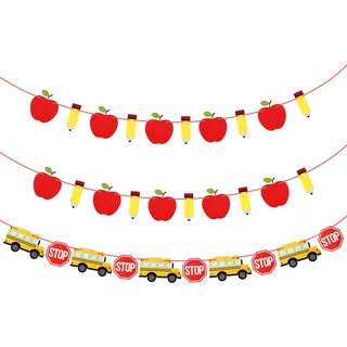Lyreh 3stk Schulanfangsbanner, Bleistift Apfel Schulanfang Girlande Deko für Vorschule Grundschule Klassenzimmer Zuhause Partyzubehör