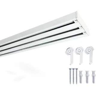 Rollmayer ALU Gardinenschiene 3-läufig 360cm - nur Gardinenschiene | Zur Deckenbefestigung für Gardinen Vorhänge und Schiebevorhänge als stabile Aluminium Vorhangschiene in glänzend Weiß