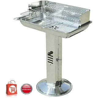 BBQ Edelstahl Säulengrill Holzkohlegrill m. Windschutz