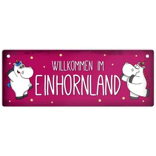 trendaffe - Honeycorns Metallschild mit Einhorn Motiv und Spruch: Willkommen im Einhornland