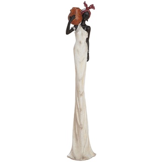 GILDE Deko Figur XL Afrikanerin „Tortuga“, Polyresin, Höhe 82 cm, Braun, Creme, Weiß