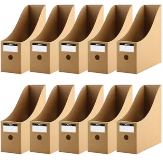 Zosenyer 10 Stück A4 Stehsammler aus Kraftpapier – Zeitschriftenhalter aus Pappe, Ordner Organizer für Dokumente, Bürobedarf & Schreibwaren, platzsparende Aufbewahrung (Natur-Kraftpapier)