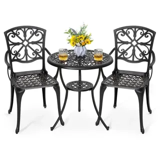 avestar 3-teiliges Bistro Set, Gartenmöbel, Set, runder Bistrotisch mit 2 Gartenstühlen, Schwarz - Schwarz