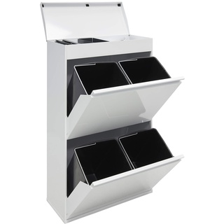 ARREGUI Top CR621-B Mülltrennsystem aus Stahl mit Aufbewahrungsbox mit Deckel | 4 Fächer Mülleimer für die Küche | 4 Fach Abfalleimer | Herausnehmbare Inneneimer mit Griff | 4x17L (68L) | weiß