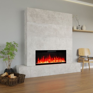 Glow Fire Fernsehwand mit Kamin 'Inside 106' mit Seitenfach| Cinewall mit Elektrokamin in Beton mit Heizung (1500 W) | HxBxT: 199x157x30 cm