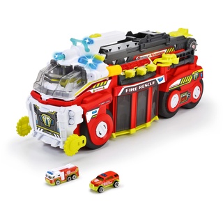 Dickie Toys - Feuerwehrauto groß (55 cm) - Rescue Hybrids für Kinder mit Wasser-Spritzfunktion, ausziehbarer Leiter, Licht & Sound + 2 kleine Fahrzeuge, 203799000, Mehrfarbig