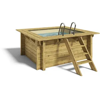 Paradies Pool® Holzpool Lulu Komplettset inkl. Filteranlage, Edelstahlleiter Tiefbecken, Folie Sand mit 0,8mm Stärke, Viereck-Pool, 200 x 200 x 104, Menge: 1 Stück
