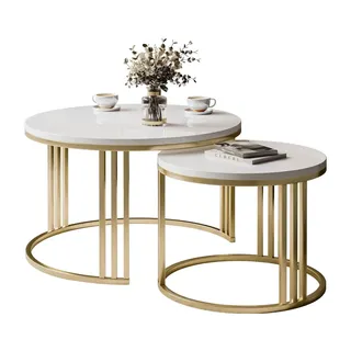 COUCHTISCH 2in1 LORI Hochglanz Gold gebürstet, gebürstetes Gold / weißer Glanz
