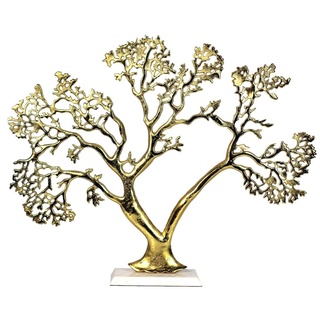 Arnusa Skulptur Lebensbaum 50 x 63 cm Dekofigur Metall Gold, Große Deko Skulptur aus Aluminium und Marmor goldfarben