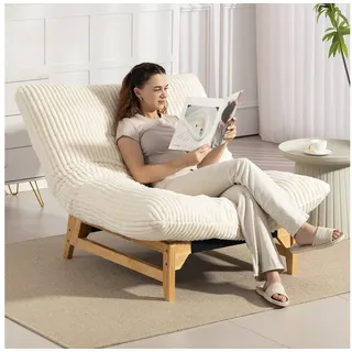 KLAM HOME Relaxsessel Loungesessel Sessel für Erwachsene Weißer Kordelstoff (Akzent-Sessel ohne Arme mit Rückenlehne Ergonomisch), Einzelsessel für Wohnzimmer Schlafzimmer Einrichtung Akzentmöbel weiß