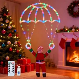 Nexoria Weihnachtsdeko LED Fallschirm Weihnachtsmann, Fallschirmlichter Lichterkette Hängende Weihnachtsbeleuchtung Innen Außen Beleuchtung Weihnachtsmann Weihnachten Aussen für Deko (A)
