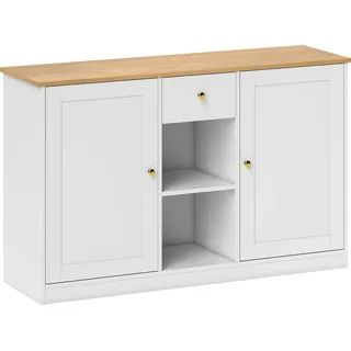 HOMCOM Sideboard Aufbewahrungsschrank mit Schublade, 2 Türen, 2 Offenen Ablagen, Beistellschrank für Küche, Wohnzimmer, 120 x 35 x 75,2 cm Weiß   Aosom