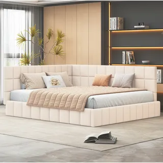 Schlafsofa Polsterbett Aus Samtstoff Beige 160x200 Cm Inklusive Lattenrost
