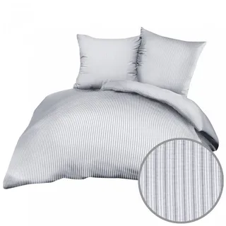 Heubergshop Bettwäsche, Seersucker, 2 teilig, 135x200cm + 80x80cm Gestreift Grau Weiß 100% Baumwolle (BS-Streifen) grau