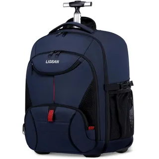 Trolley Rucksack 55x36x25 cm, Groß Reiserucksack mit Rollen Handgepäck Rucksack Arbeit Laptoptasche Rollkoffer für Herren Damen Wasserdicht Aktenkoffer für Reisen, Passend für 18,4'' Laptops, Blau