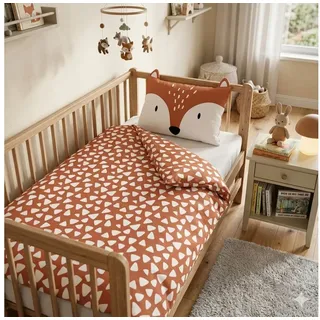 Familando Babybettwäsche little Fox 100x135 40x60cm niedlicher Fuchs mit Ohren, Renforcé, 2 teilig, mit liebevollem Motiv & süßen Details orange