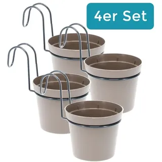 GarPet 4 x Hängetopf Blumentopf Pflanztopf Set mit Halterung Metall Wandhalterung Haken Aufhängung innen außen Pflanzenhänger Kunststoff