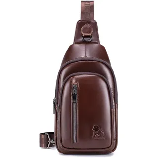 pundarika umhängetasche herren leder brusttasche herren crossbody sling bag,männer tasche Echtes Leder crossbody bag,tasche schultertasch multifunktional,Verstellbarer Schultergurt-Braun - Breite: 17,53 cm, Länge: 32,26 cm, Höhe: 7,37 cm
