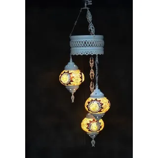 Hängelampe mit 3 Glaskugeln, orientalische Deckenlampe, braunes Mosaik, 80 cm, Anatolia Design - Braun