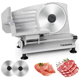 FATABETA Allesschneider Elektrischer Allesschneider, Verstellbare Küchenmaschine 0 bis 15mm, 150,00 W, 2 Klingen, Geeignet für Wurst, Brot, Schinken, Elektrisches Messer silberfarben