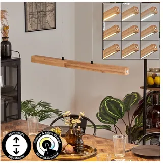 hofstein Pendelleuchte dimmbare Hängelampe aus Metall/Holz/Kunststoff in Schwarz/Naturfarben, LED wechselbar, 3000-6000 Kelvin, skandinavisches Design, Touchdimmer, LED 20 Watt, 2100 Lumen beige