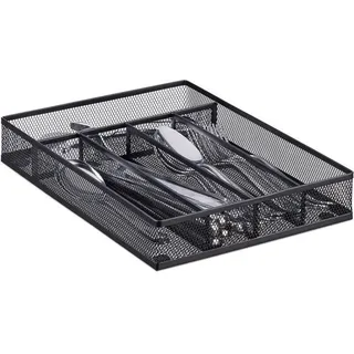 Netboat Besteckkasten, Stahlgewebe, Metall, Besteckbox, Besteckkasten, H X B X T: 5,3 X 24 X 32,5 Cm, Schwarz