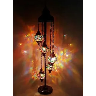 Türkische Stehlampe mit 5 bunten Mosaik-Kugeln, 13 cm - Orientalische Lampe für stimmungsvolles Licht - Bunt